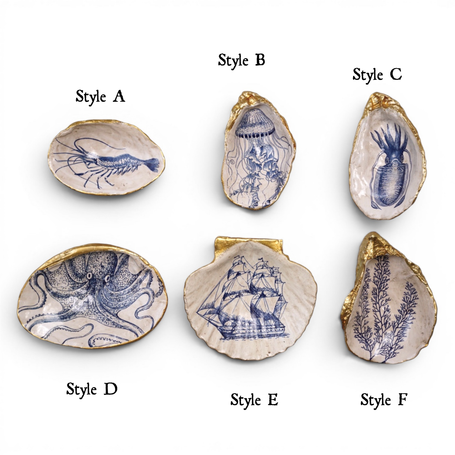 Blue &amp; White Sea Life Shell Trinket Dish