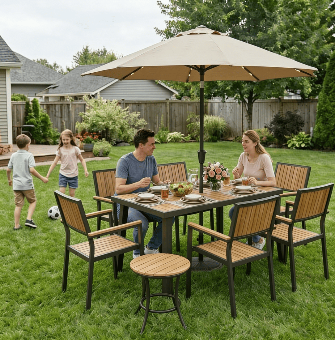 Aluminum and Wood  Outdoor Dining Set - 4 Colors, 6-Pc or 8-Pc Set