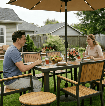 Aluminum and Wood  Outdoor Dining Set - 4 Colors, 6-Pc or 8-Pc Set