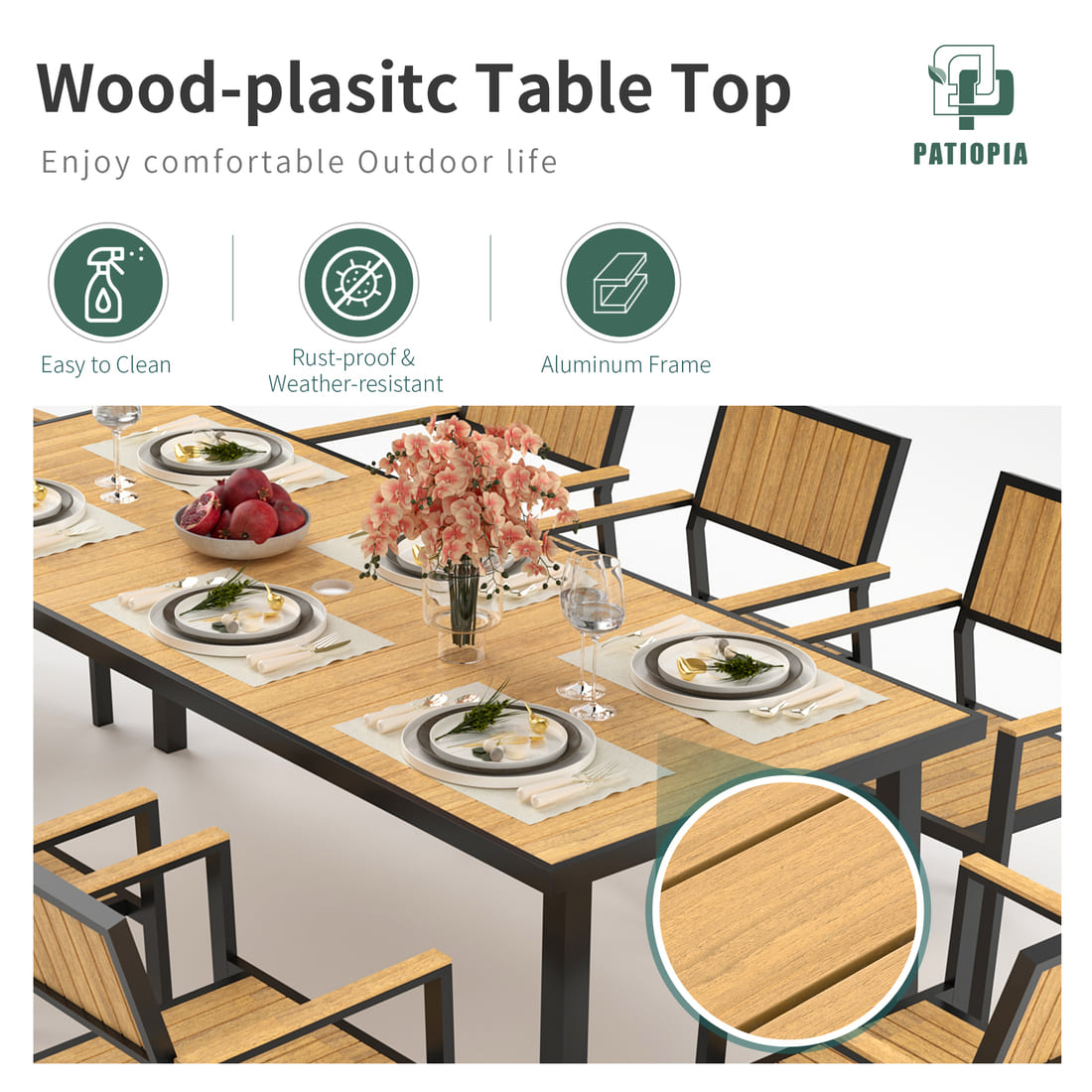 Aluminum and Wood  Outdoor Dining Set - 4 Colors, 6-Pc or 8-Pc Set