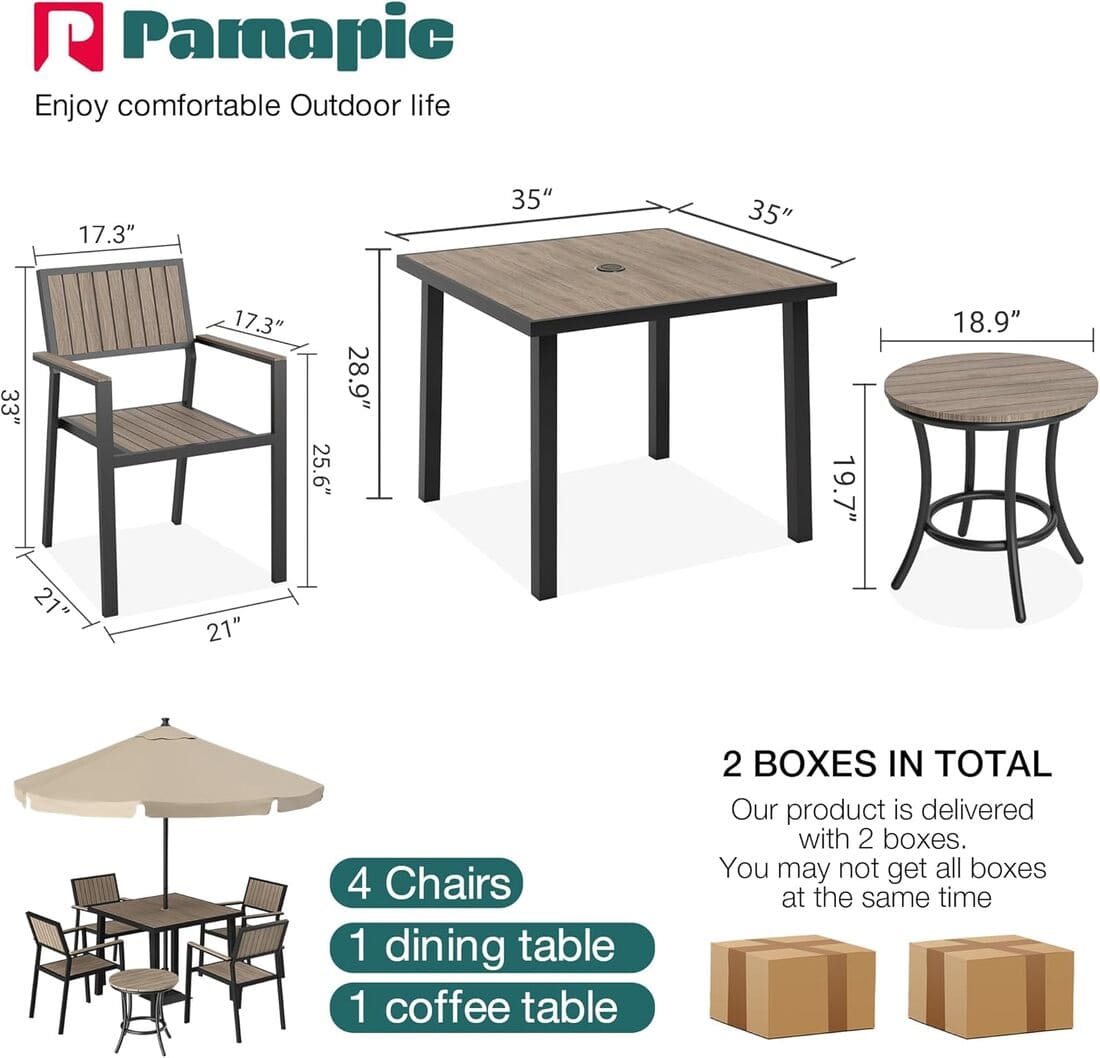 Aluminum and Wood  Outdoor Dining Set - 4 Colors, 6-Pc or 8-Pc Set