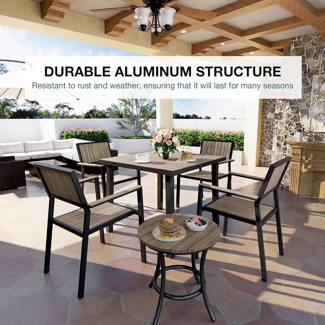 Aluminum and Wood  Outdoor Dining Set - 4 Colors, 6-Pc or 8-Pc Set