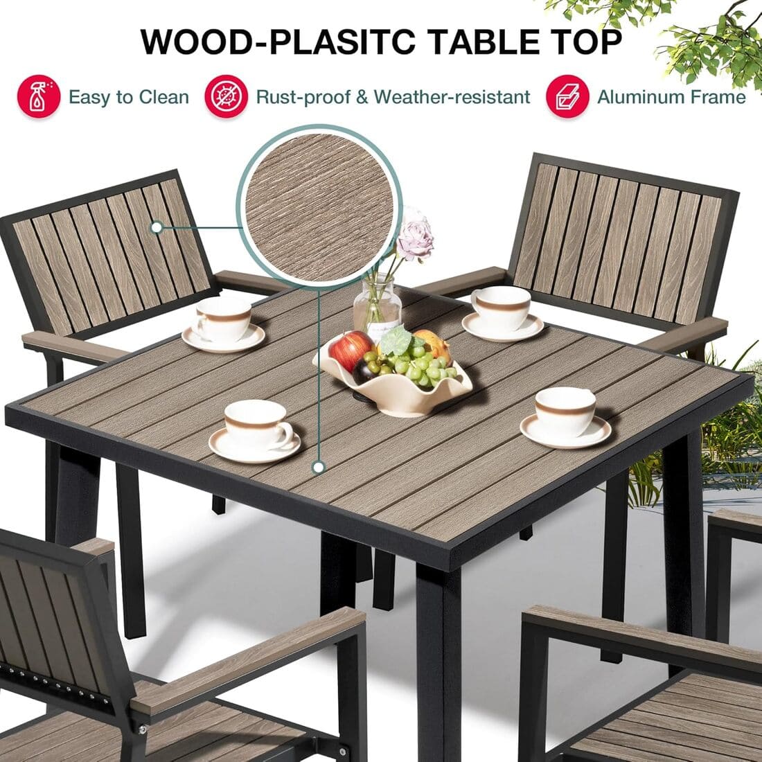 Aluminum and Wood  Outdoor Dining Set - 4 Colors, 6-Pc or 8-Pc Set