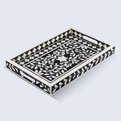 Alhambra Negra - Black White Bone &amp; Resin Inlay Decorative Tray