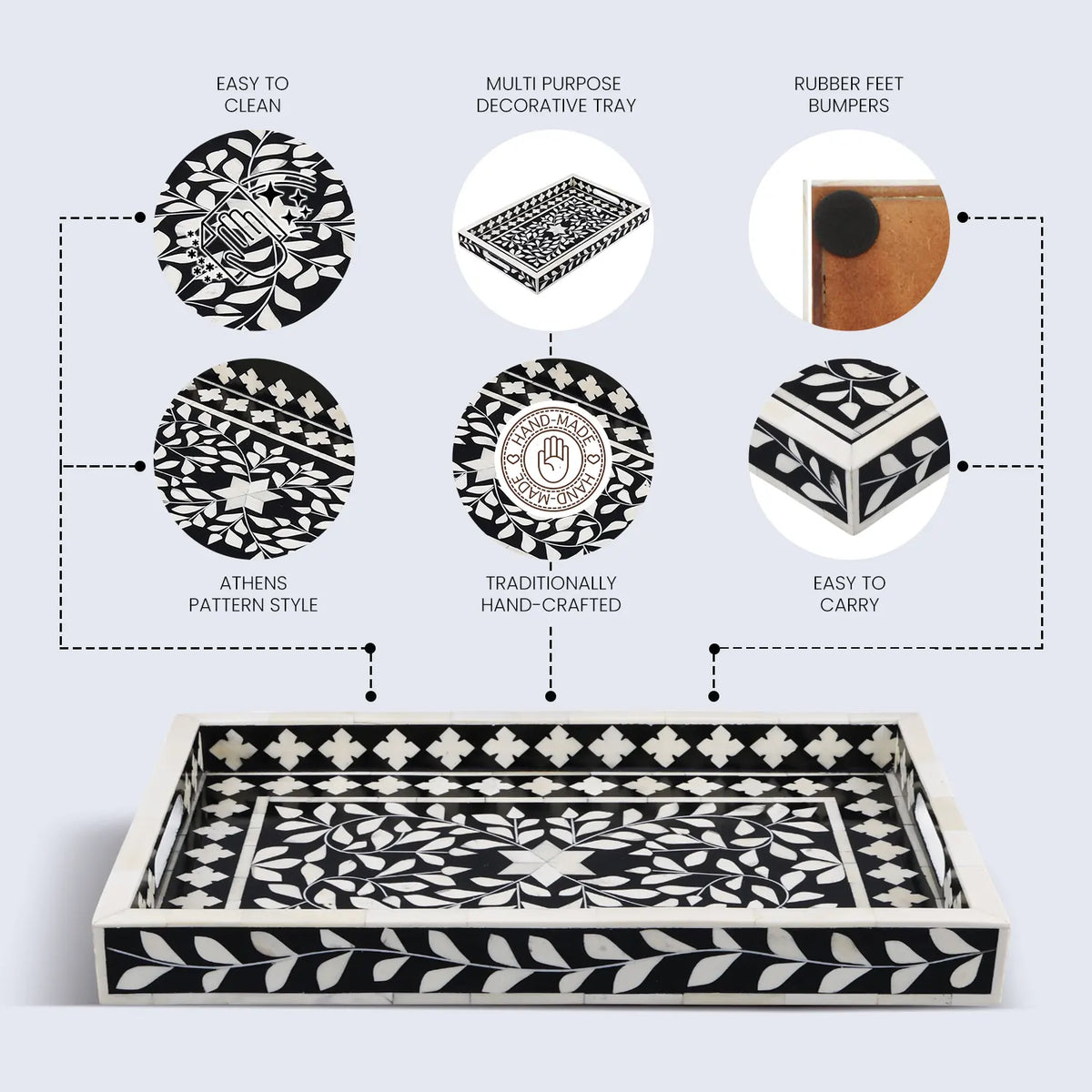 Alhambra Negra - Black White Bone &amp; Resin Inlay Decorative Tray