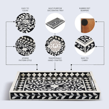 Alhambra Negra - Black White Bone &amp; Resin Inlay Decorative Tray