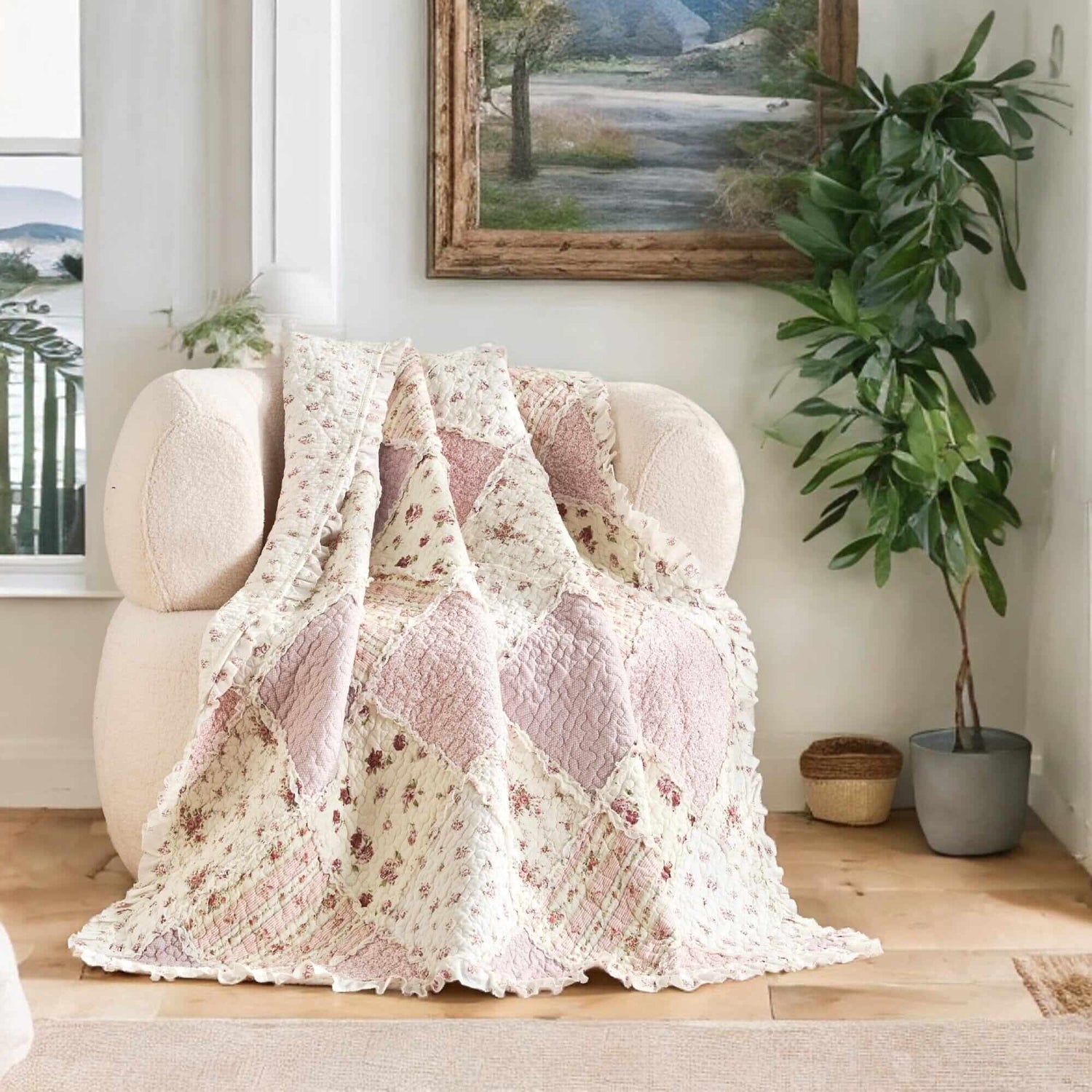 Cotton Patchwork Quilted Blanket - Floral Cottage