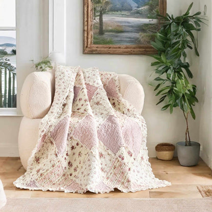 Cotton Patchwork Quilted Blanket - Floral Cottage