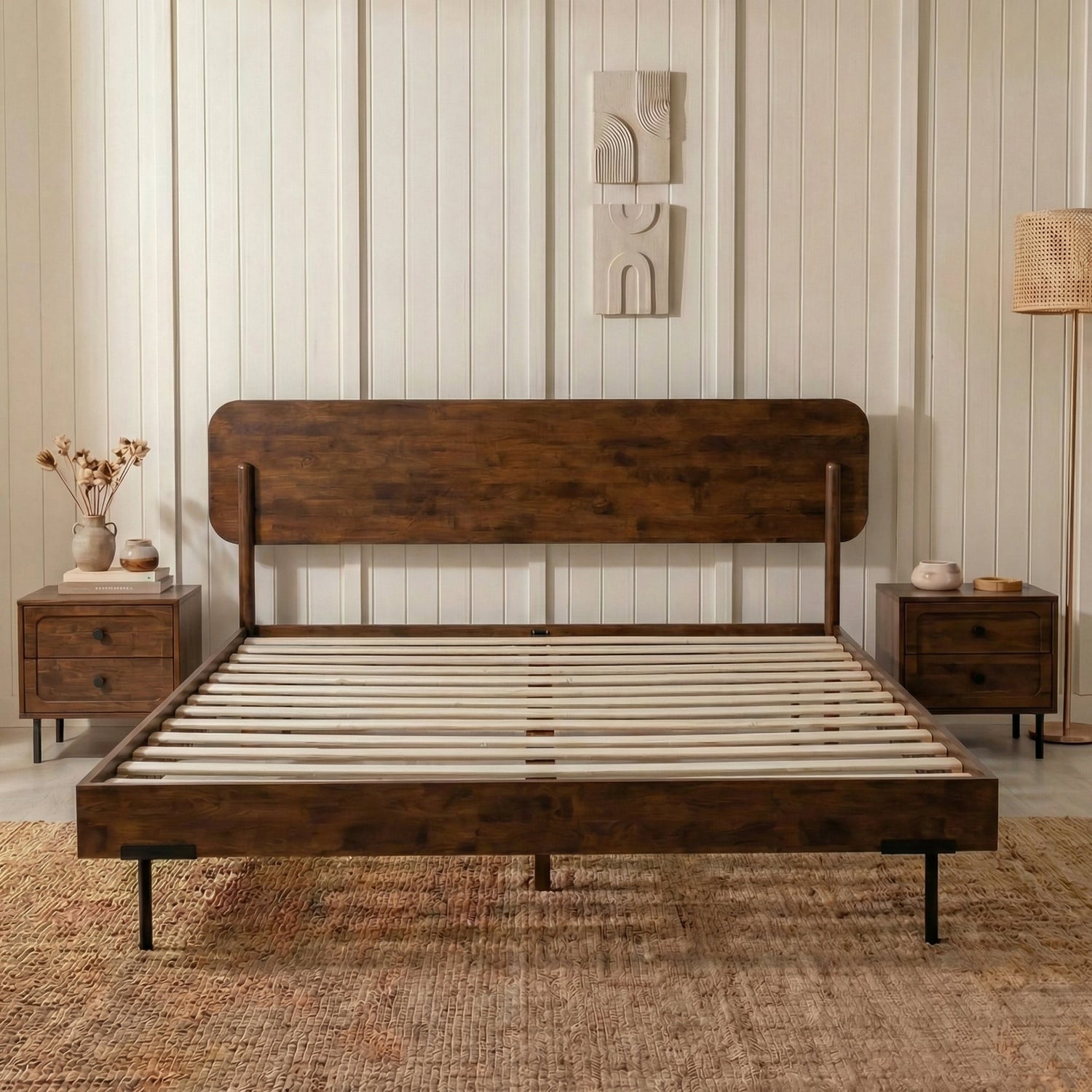Frida Solid Wood Bed Frame in Caramel or Walnut