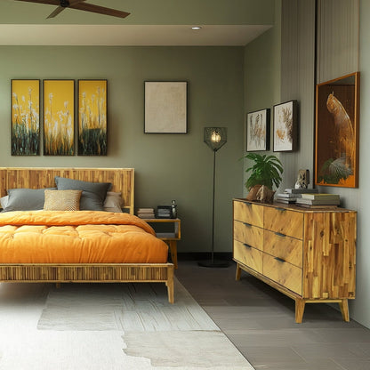 Veyron Acacia 6 Drawer Dresser in Walnut or Oak Finish