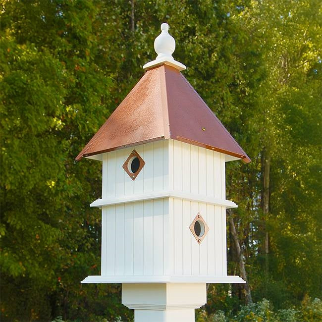 White Two Story Deluxe Birdhouse with Copper Roof - Made in USA