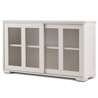 Modern Wood Sideboard Cabinet with Glass Sliding Door in Antique White
