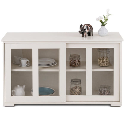 Modern Wood Sideboard Cabinet with Glass Sliding Door in Antique White