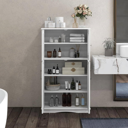 Bathroom Linen Cabinet with Glass Doors in White