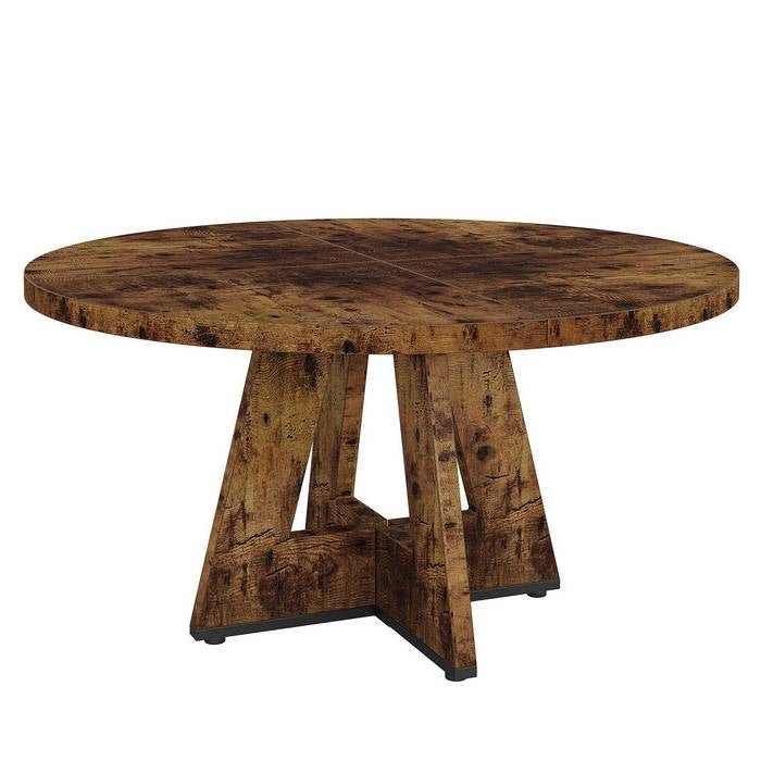 Modern Kitchen Round Dining Table for 4 in Rustic Brown Wood Finish