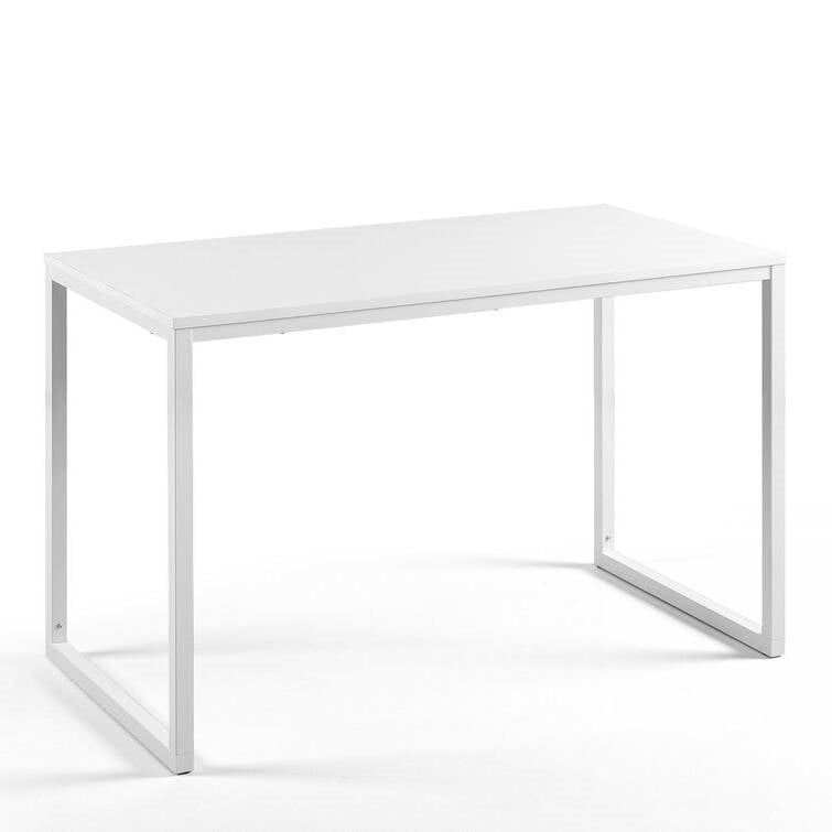 Simple Home Office Desk with White Metal Frame and Wood Top