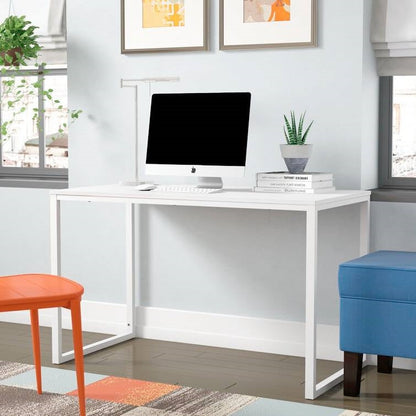 Simple Home Office Desk with White Metal Frame and Wood Top