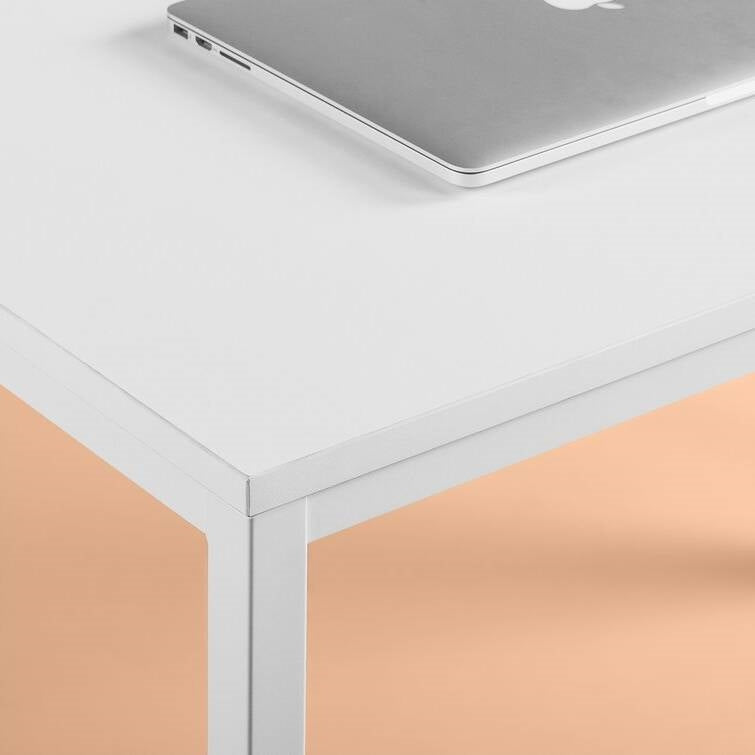 Simple Home Office Desk with White Metal Frame and Wood Top