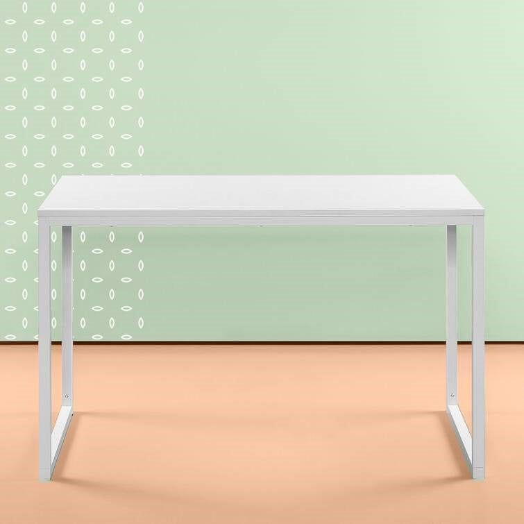 Simple Home Office Desk with White Metal Frame and Wood Top