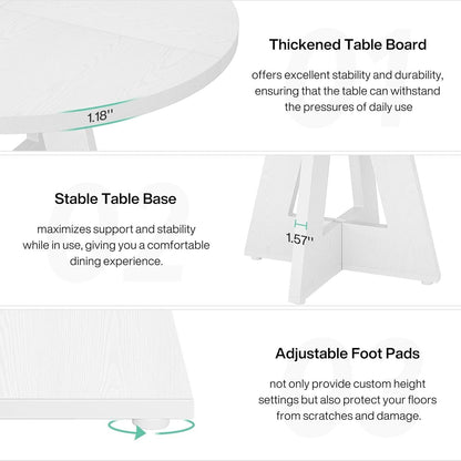 Modern Kitchen Round Dining Table for 4 in White Wood Finish