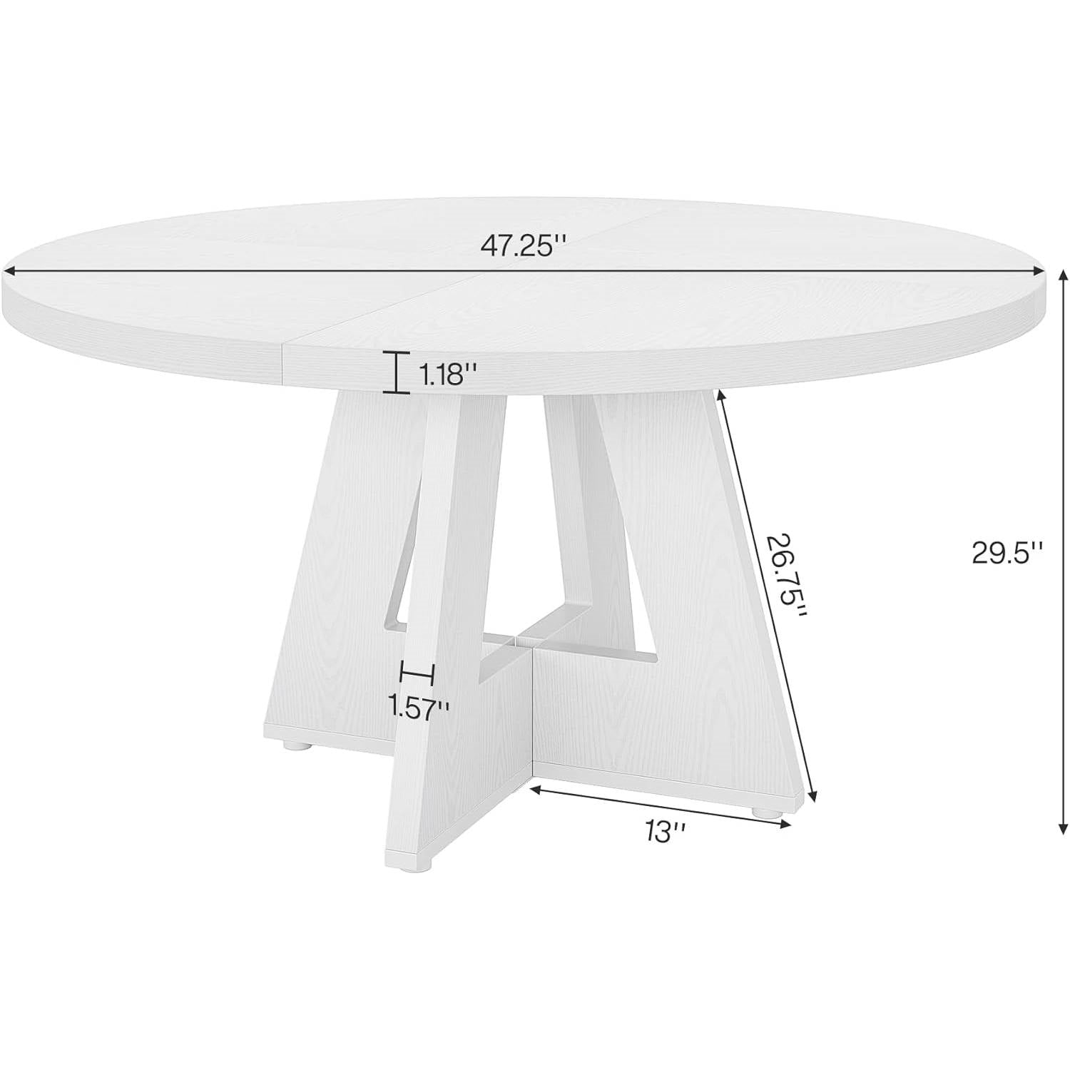 Modern Kitchen Round Dining Table for 4 in White Wood Finish