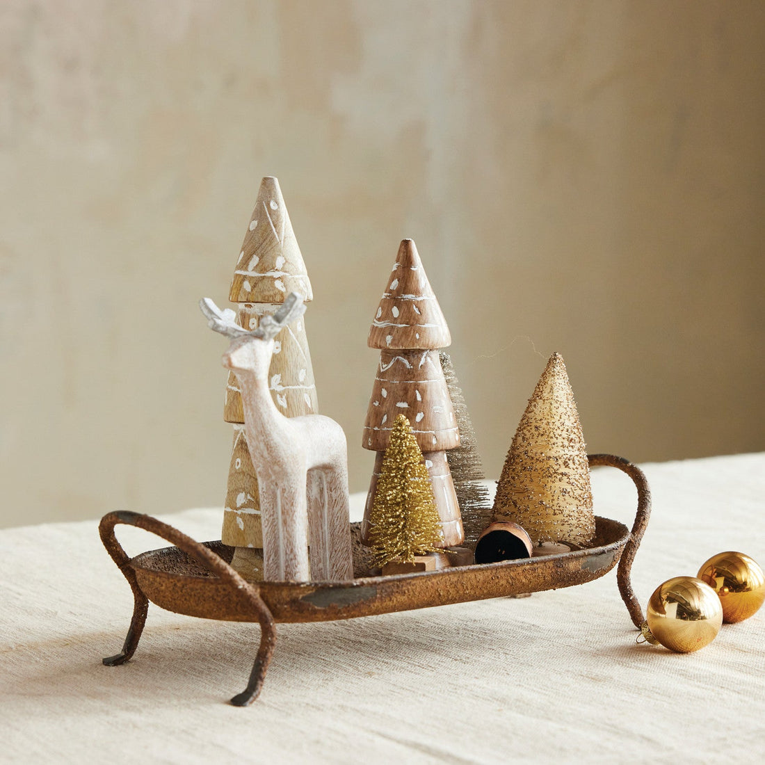 Rustic Metal Footed Tray with Handles