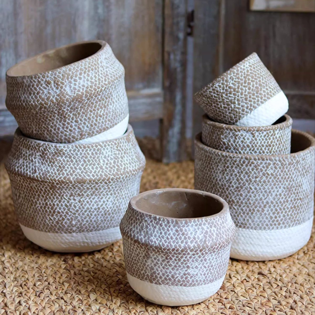 Boho Straw-Look Concrete Planter