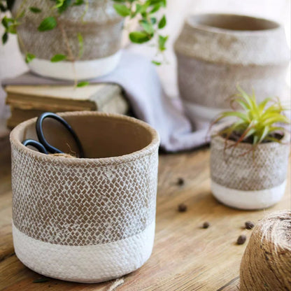 Boho Straw-Look Concrete Planter