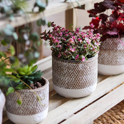 Boho Straw-Look Concrete Planter