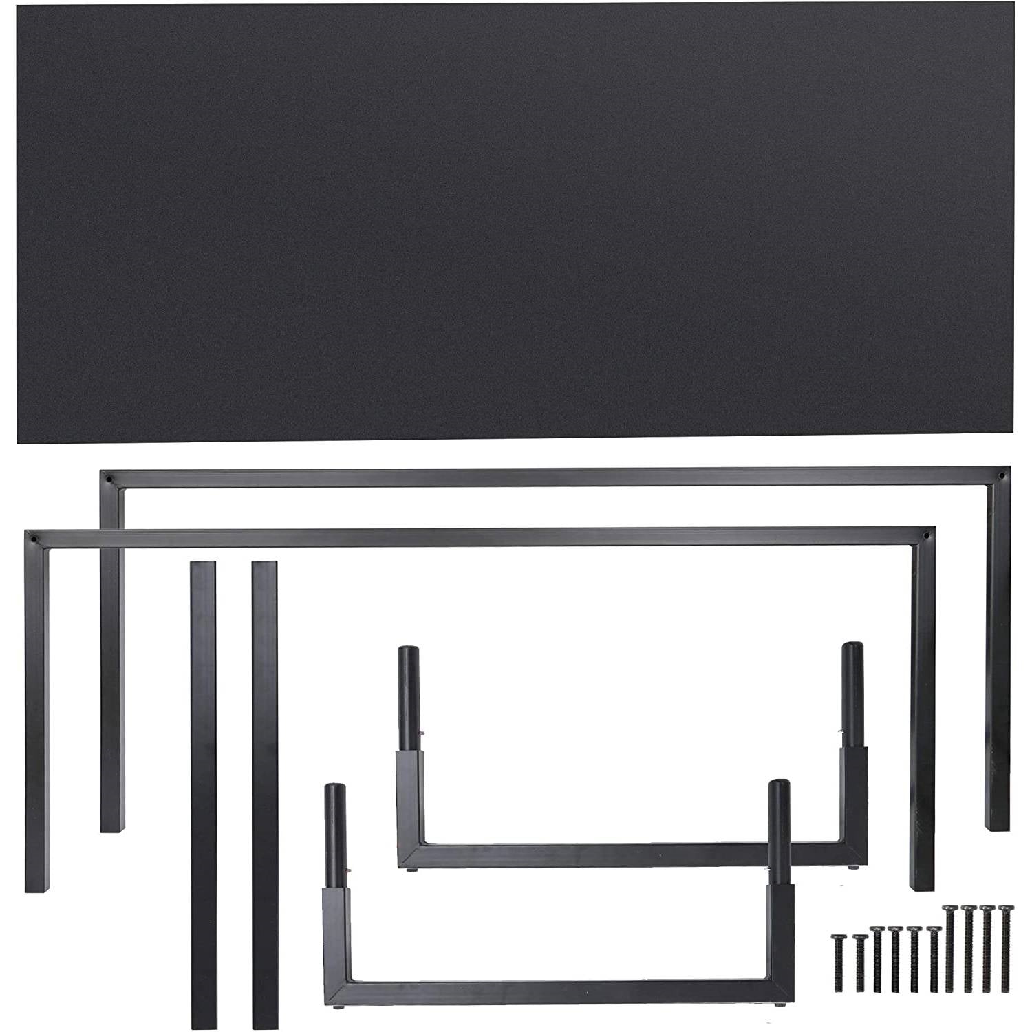 Simple Home Office Desk with Wood Top and Metal Frame in Black