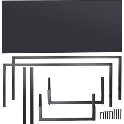 Simple Home Office Desk with Wood Top and Metal Frame in Black