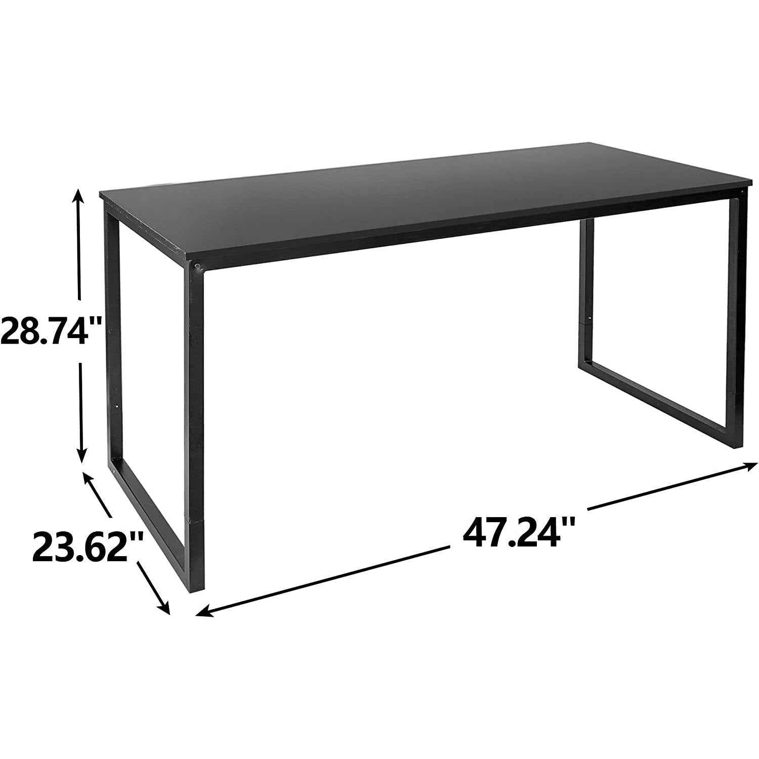 Simple Home Office Desk with Wood Top and Metal Frame in Black