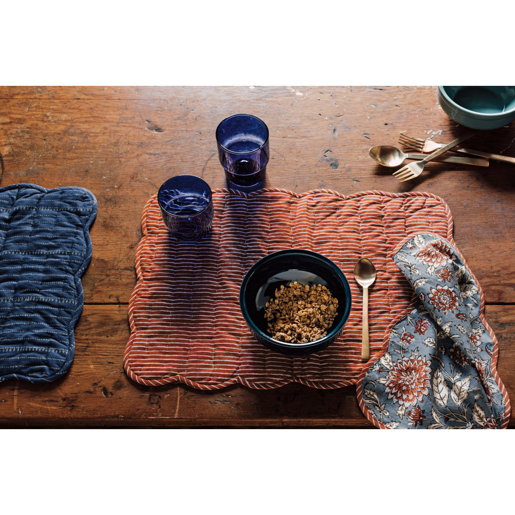 Set of 6 Dahlia Reversible Block Print Kantha Placemats