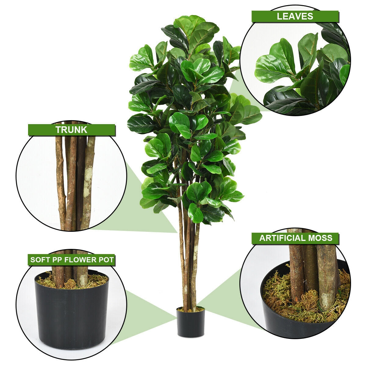 6 Ft Artificial Indoor-Outdoor Fiddle Leaf Fig Tree