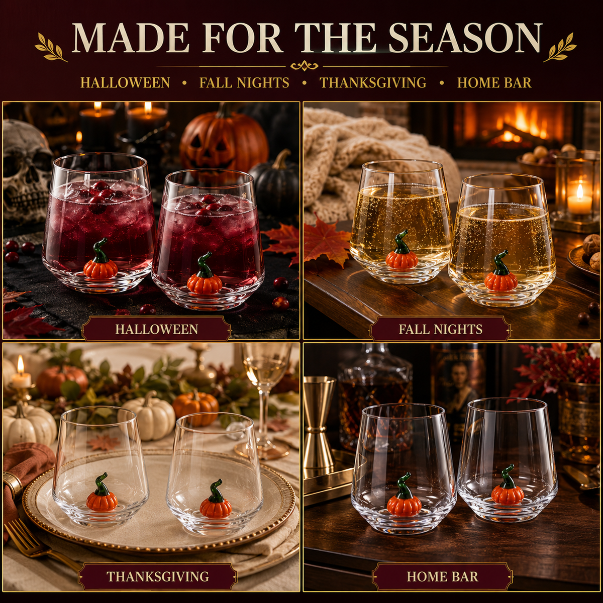 Set of 2 Pumpkin Decorative Drinkware - 12oz Clear