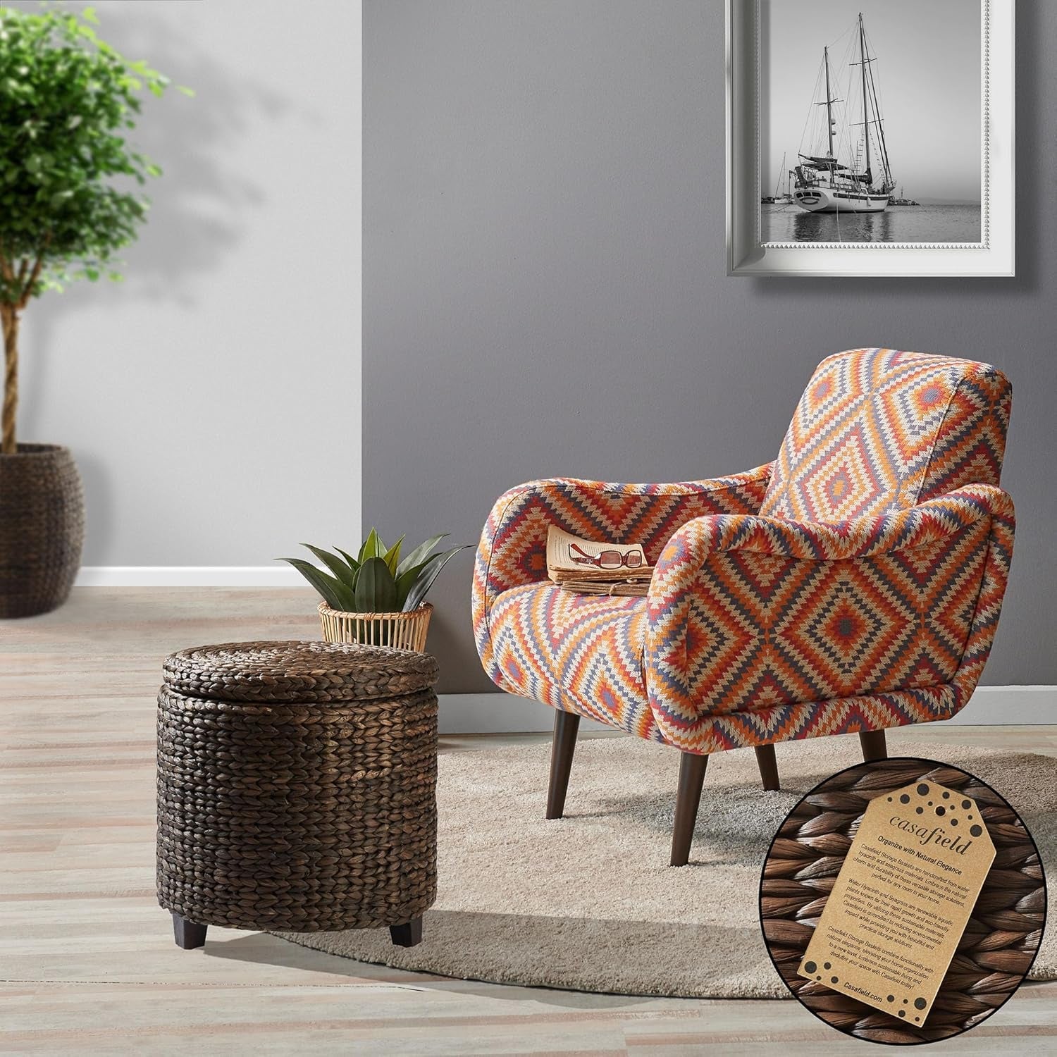 Handwoven Water Hyacinth Ottoman in Espresso