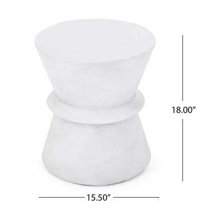 Outdoor Lightweight Concrete Hourglass End Table in Antique White Finish