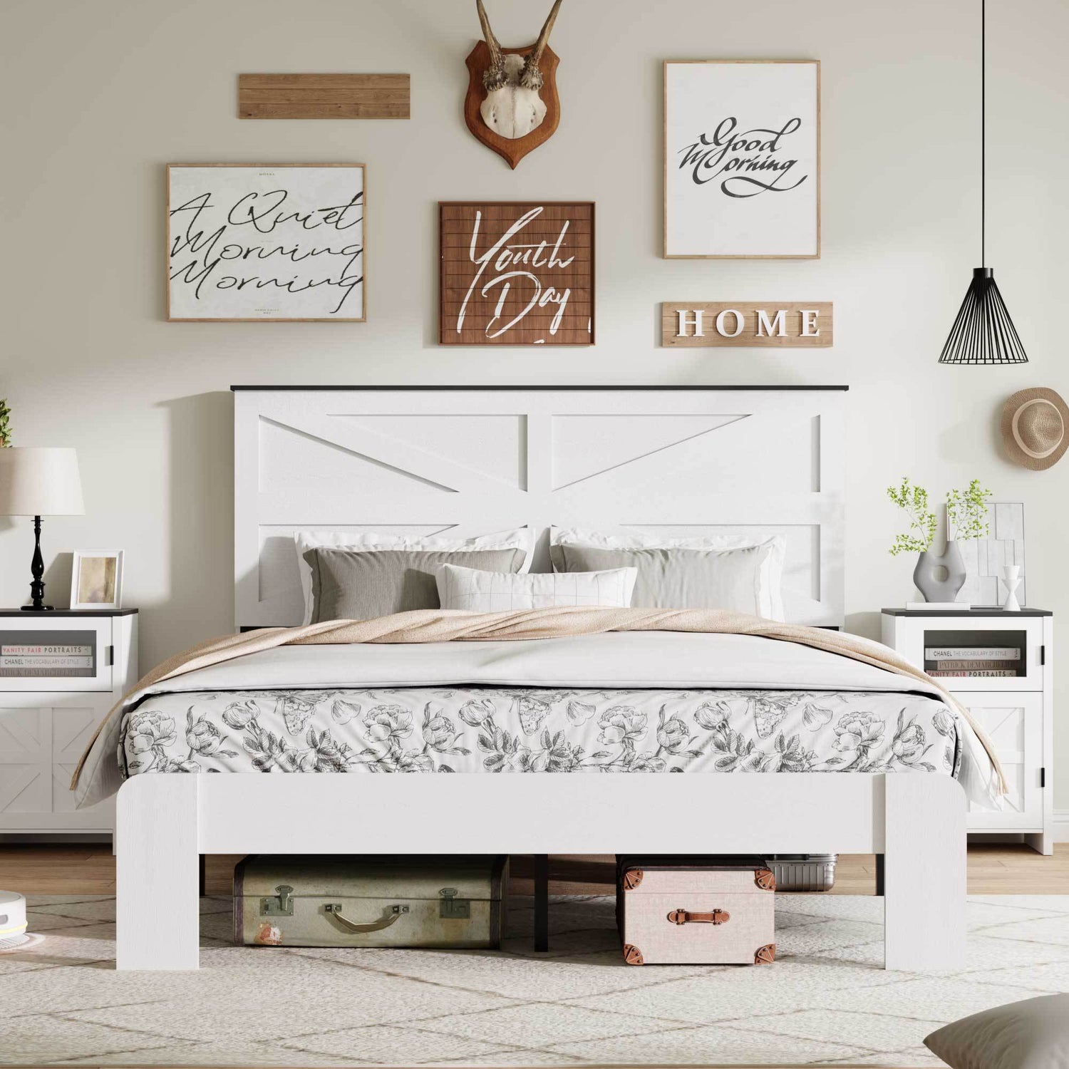 Wood Platform Bed Frame in White - King