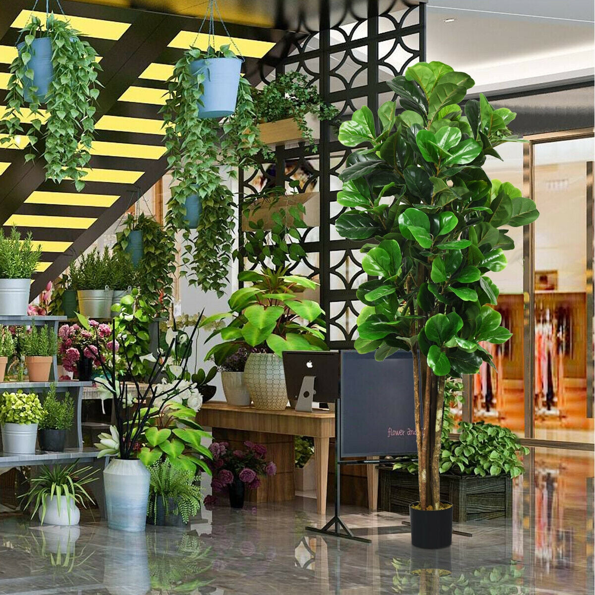 6 Ft Artificial Indoor-Outdoor Fiddle Leaf Fig Tree