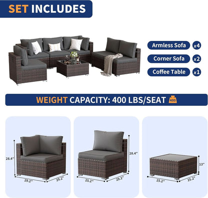 7 Piece Outdoor Modular Sectional Set With Waterproof Cover