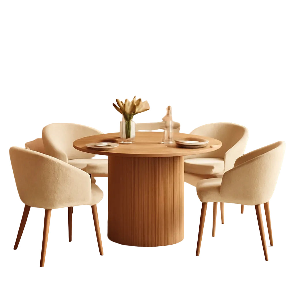 Oak Finish Dining Set with Sherpa Chairs