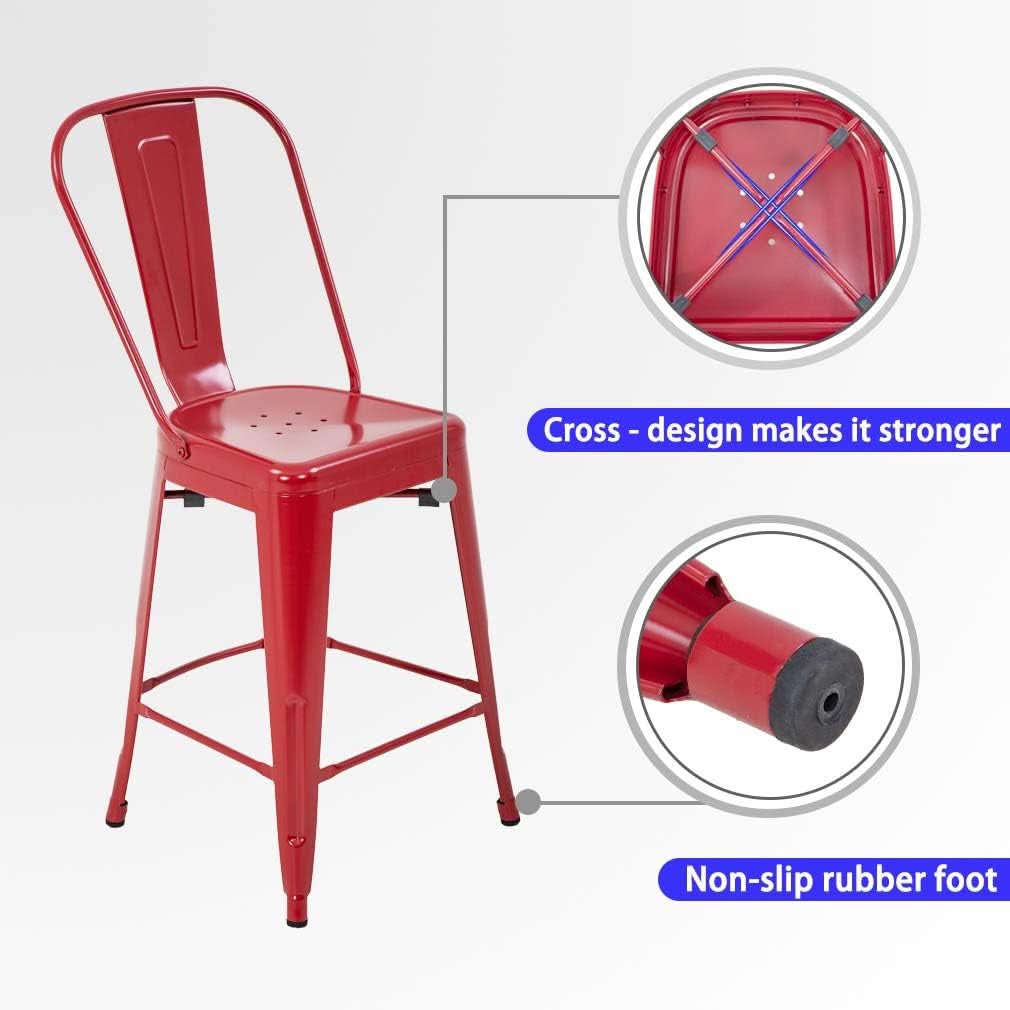 Set of 4 24 Inch Indoor/Outdoor Stackable Metal Bar Stools - Red