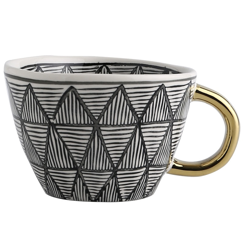 Lechsi Hand Painted Gold Handle Ceramic Mugs