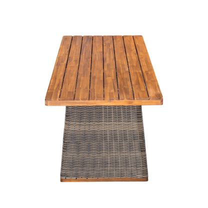 Outdoor Acacia Wood Dining Table - Teak + Grey Wicker
