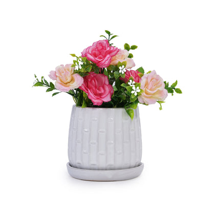 Set of 2 Patterned Ceramic Planters - White