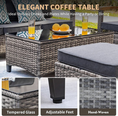 Outdoor Rattan Patio Furniture Set with Swivel Rockers