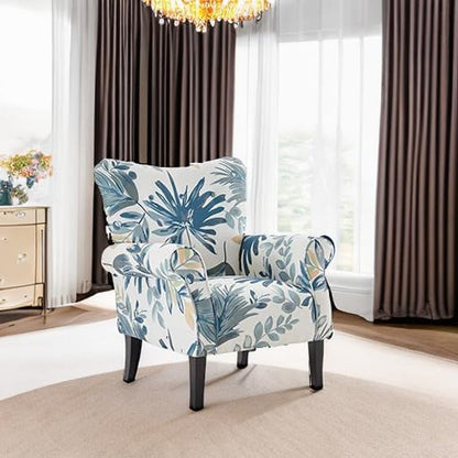 Wingback Upholstered Accent Chair In Blue Floral