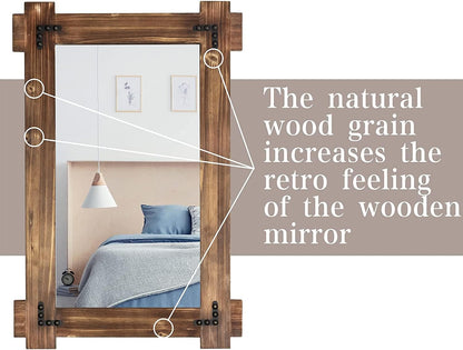 20x30 Rustic Wood Mirror For Bath With Black Metal Accents