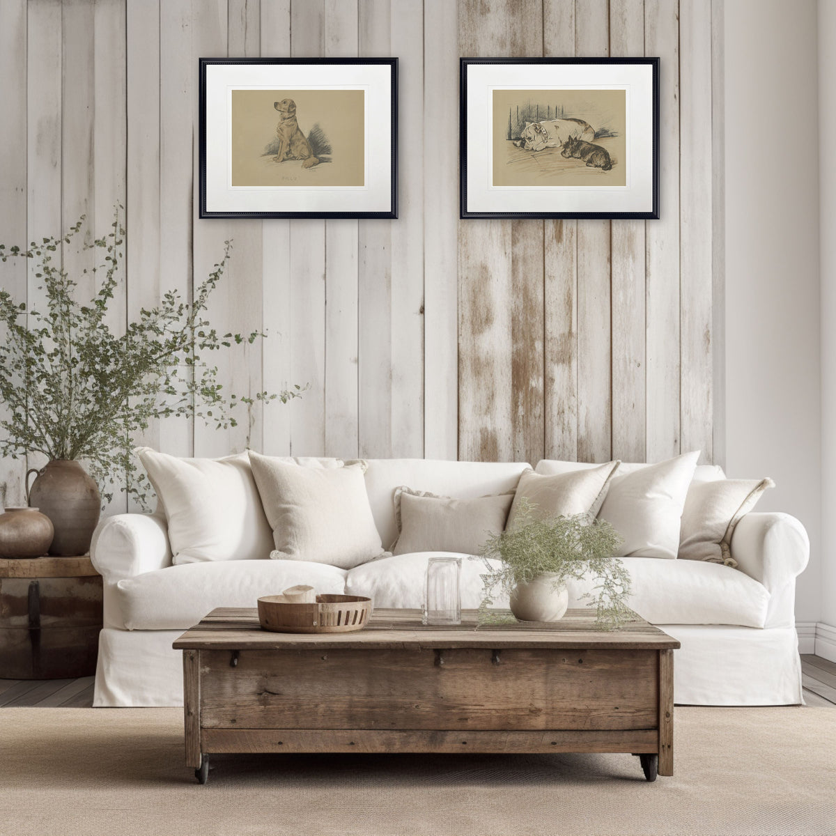 Sketched Dogs Print in Black Frame - 20 x 16 inch