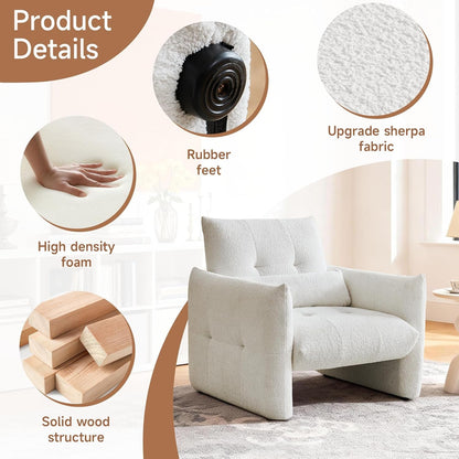 33.9 Inch Sherpa Fabric Upholstered Accent Armchair in Cream